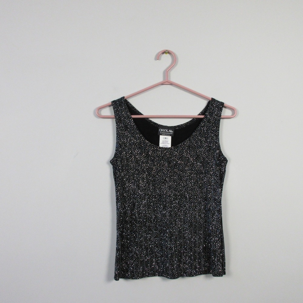 Onyx Nite Sparkle Tank Top Women S Black Party Shimmer Luxury Glam Designer 124